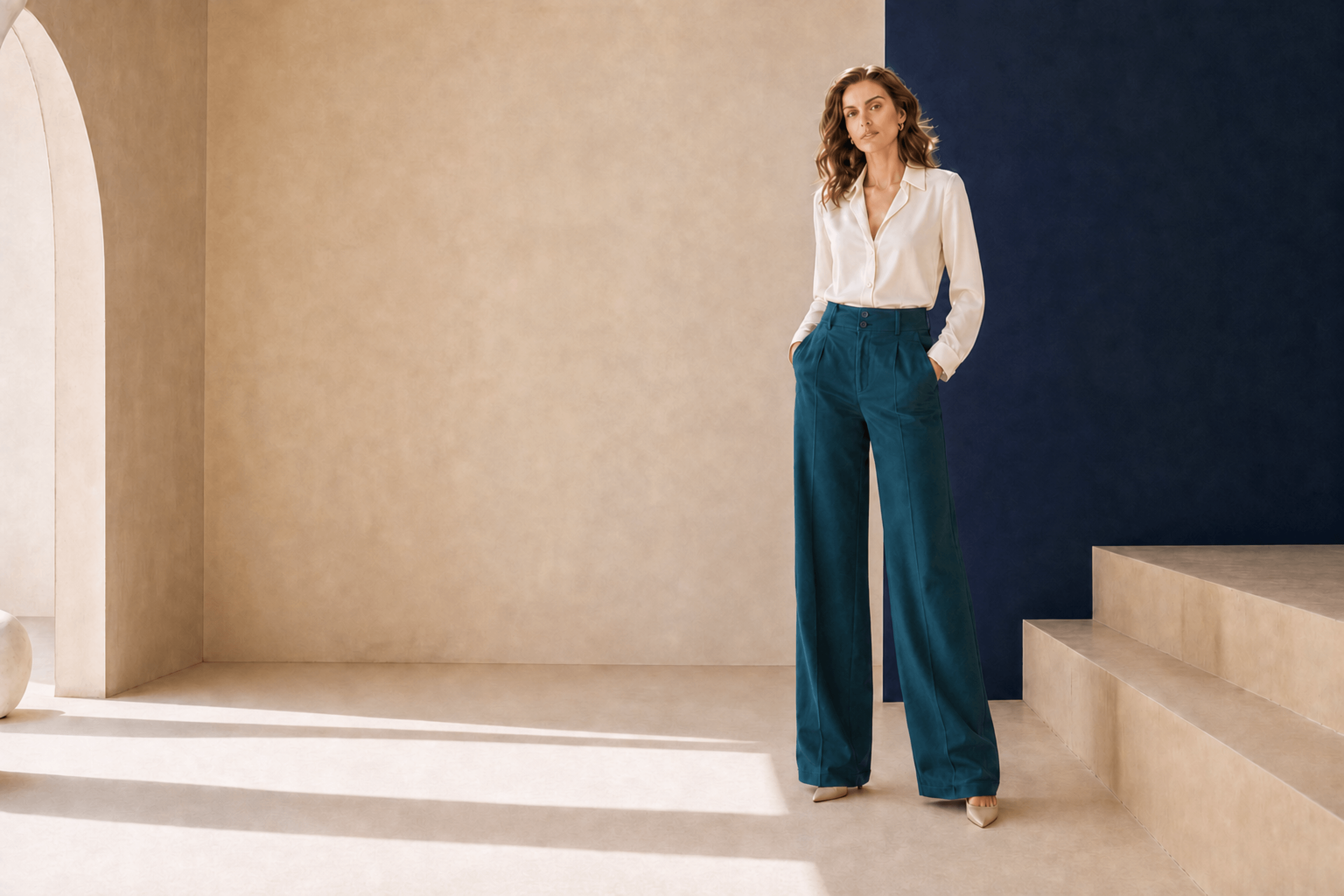 Classic Tall high-waisted green trousers for tall women